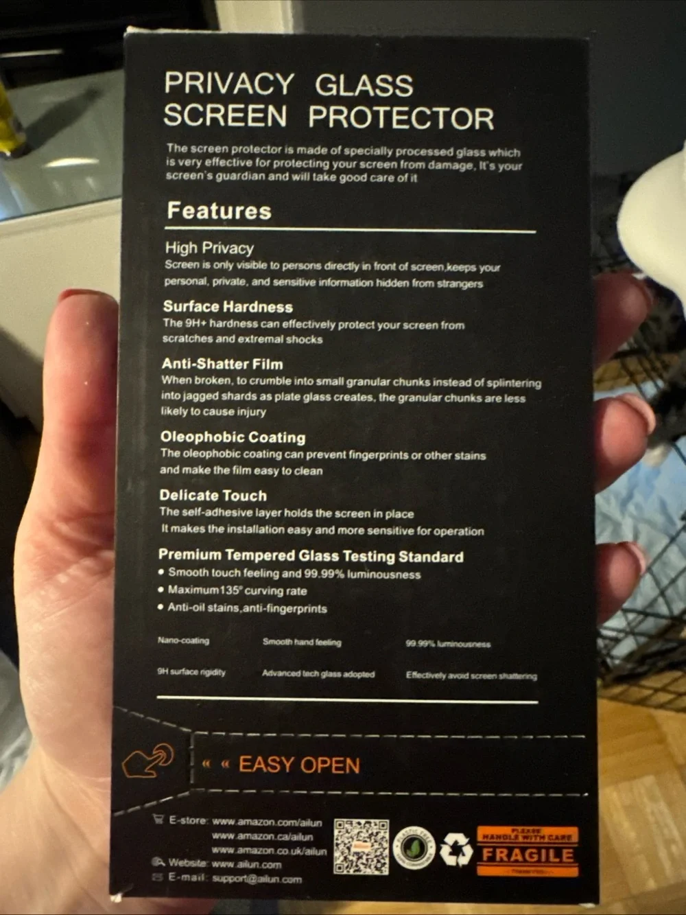 Ailun Privacy Glass Screen Protector in Black and Yellow